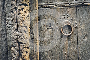 Old ancient wooden viking door