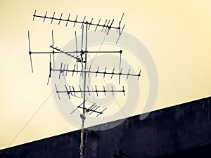 Old antenna with sky background