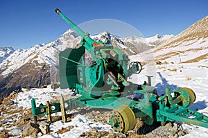 Old anti-avalanche gun. Central Caucasian ridge. Karachay-Cherkessia, Russia