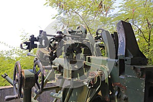 Old antiaircraft gun rear view