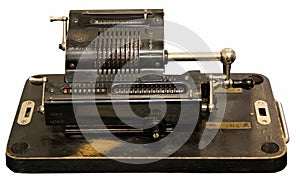 Old antic train ticket cash register isolated