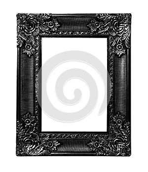 Old antique black frame isolated on white background