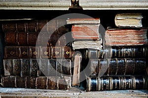 Old antique books in a library