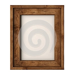 Old antique brown centered wooden frame isolated on transparent white background