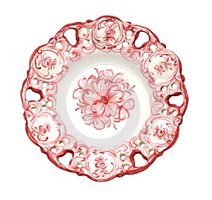 Old antique dinner plate on white background