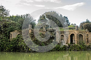 Old antique fountain at Villa Pamphili in Rome, Italy