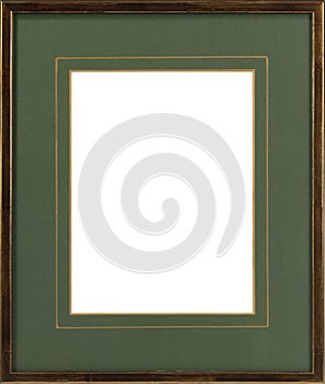 Old Antique gold frame with green card insert Isolated