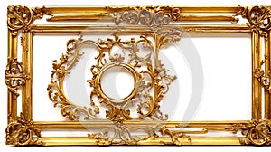 old antique gold frame over white background