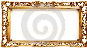old antique gold frame over white background