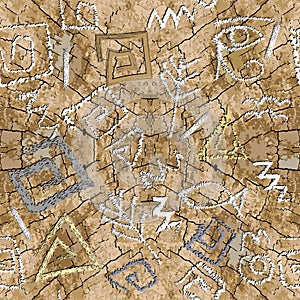 Old antique greek egyptian style vector seamless pattern. Textured cracked grunge background. Ancient doodle greek key meander,