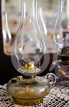 Old antique kerosene lamps with glass bulbs for house lighting