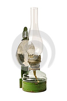 Old antique kerosene oil lantern lamp with vintage glass chimne