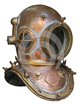 Old antique metal scuba helmet photo