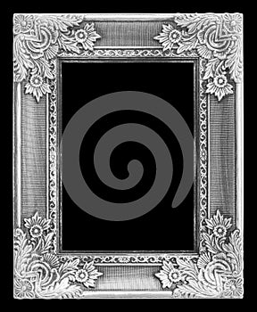 Old antique silver frame on the black