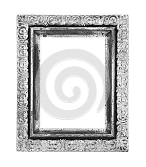 The old antique silver frame isolated on white  background