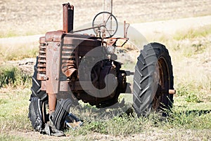 Old Antique Tractor in a Field in Central Texas