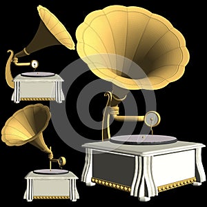 Old Antique Vintage Gramophone Vector. Illustration Isolated On White Background.