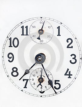 Old antique wall clock isolated on white