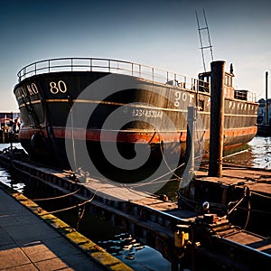 Old antique wooden barge, boat used for travel on rivers lakes and canals