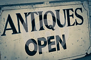 Old Antiques Shop Open Sign