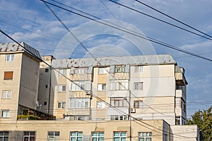 Old apartment block from communist era in Eastern Europe. Communist socialist architecture style flat.