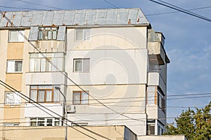 Old apartment block from communist era in Eastern Europe. Communist socialist architecture style flat.