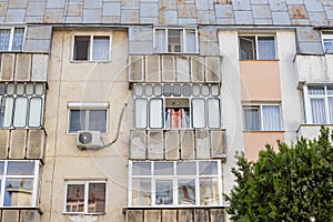 Old apartment block from communist era in Eastern Europe. Communist socialist architecture style flat.