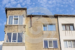 Old apartment block from communist era in Eastern Europe. Communist socialist architecture style flat.