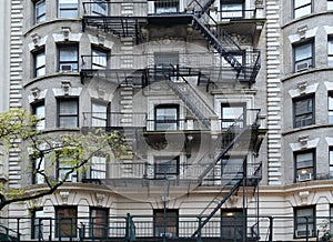 Old apartment building with external fire escape