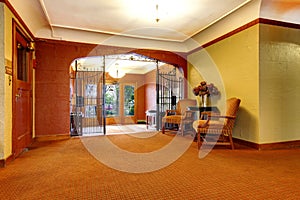 Old apartment building main foyer front door entrance.