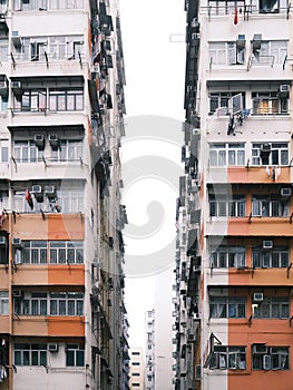 Old Apartment in Hong Kong. dense residential building, urban area