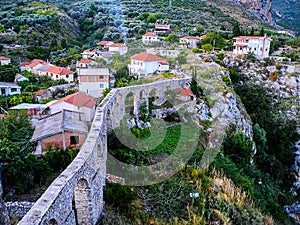 Old aqueduct in Bar, Montenegro. Beautiful evening landscape