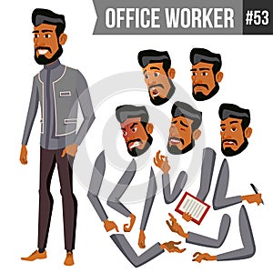 Old Arab Office Worker Vector. Traditional Clothes. Islamic. Face Emotions, Various Gestures. Animation Creation Set