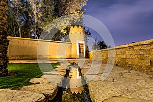 Old Arabic House with Door and Garden - Traditional Arab Mud Architecture - Part of an Old Fort â€“ Home Made of Sand â€“ Saudi