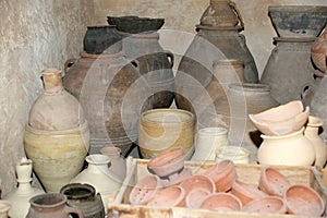 Old Arabic pitchers, Dubai museum, United Arab Emirates,UAE