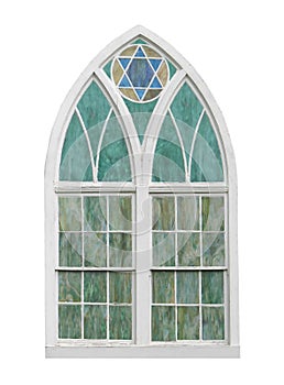 Old arched church window isolated.