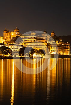 Old architecture historical buildings at the banks of lake long exposure shot at night