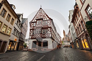 Old architecture houses in the center of Mainz city near Frankfurt am Main, Germany