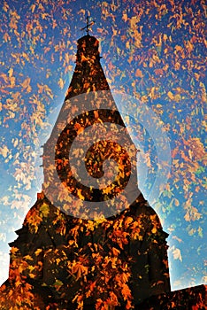 Old architecture of Kolomenskoye park. Ascension cathedral