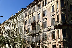 The old architecture of Prague buildings