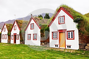 Old architecture typical rural turf houses, Iceland, Laufas