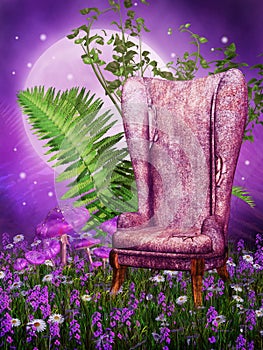 Old armchair on a meadow