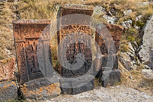 Old Armenian khachkar cross stone in Sevanavank, Armenia