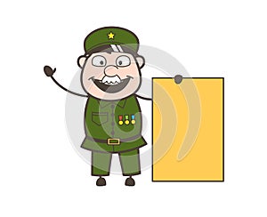 Old Army Man Showing a Blank Ad Banner Vector Illustration