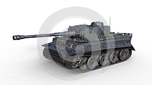 Old army tank, vintage armored military vehicle with gun and turret  on white background, 3D render