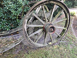 Old artefact wheel of ancient wagon.