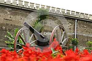 Old artillery cannon located in the garden of the Bellavista military barracks located in the capital of San Jose in Costa Rica