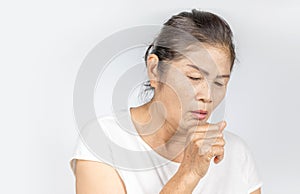 Old asian woman coughing bronchitis or asthma photo