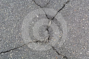 Old Asphalt covering with cracks. Gray neglected background.