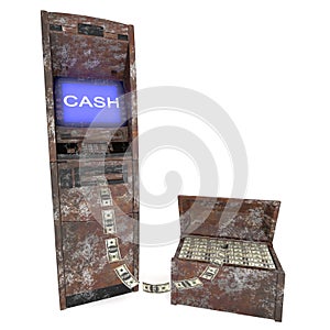 Old atm cash machine with old Casket